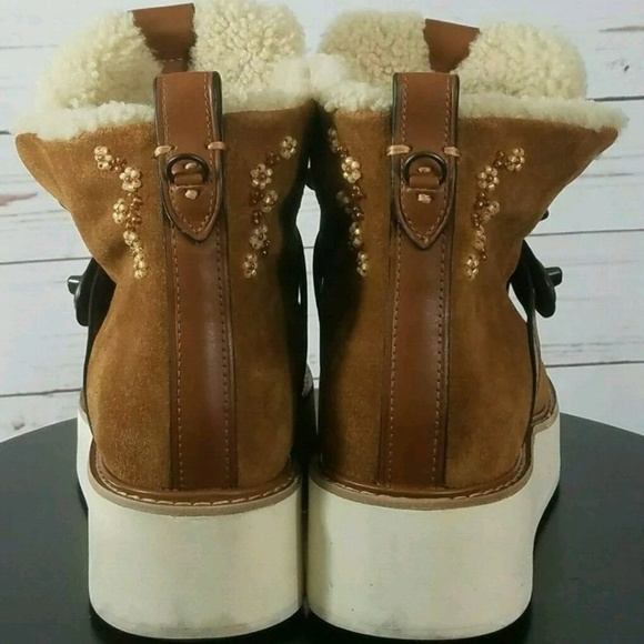 Coach 9.5 Saddle Natural Urban Hiker Wedge Boots - Picture 4 of 8